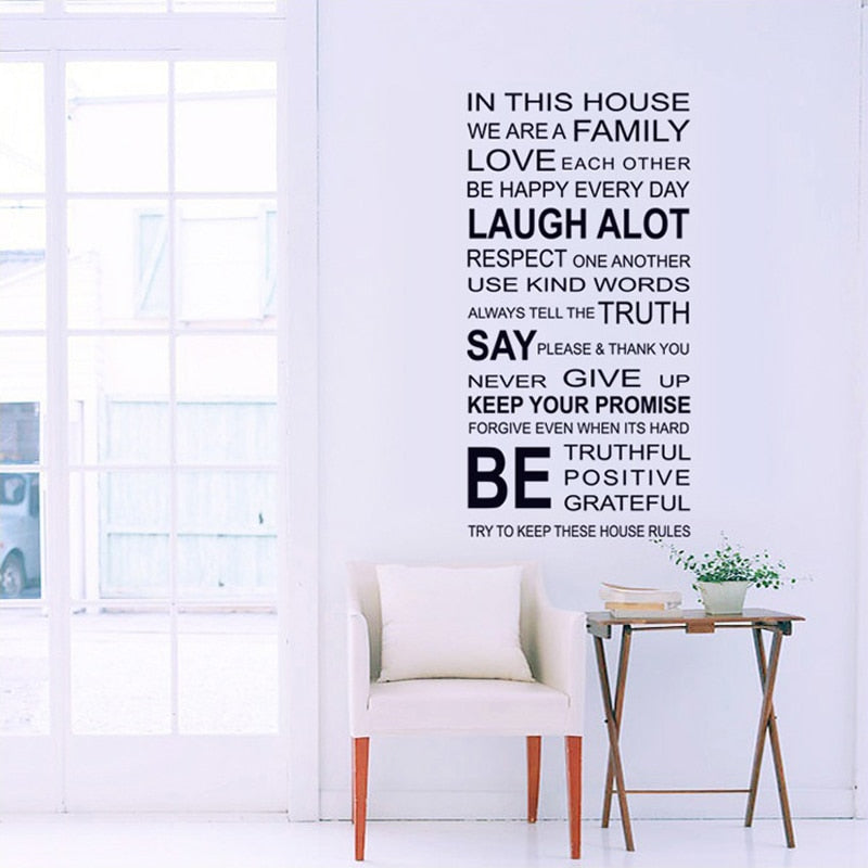 English Proverbs DIY Wall Stickers Family House Rules Sticker on the wall Rooms Home Decor Art Decals Wallpaper decoration gift
