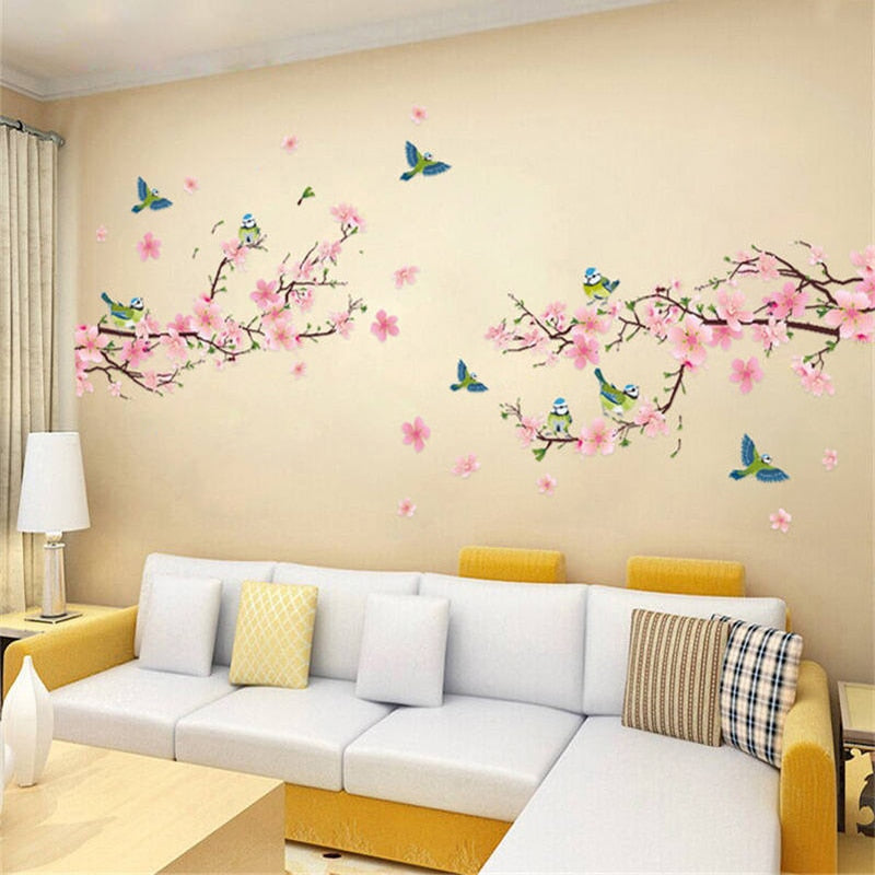 1 pc Sakura Wall Stickers Kids Rooms Bedroom Living Room DIY Art PVC Beautiful Flower Tree Removable Wallpaper home decor New